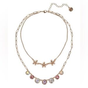 Isaac Mizrahi New York Two Row Flower and Faceted Stone Necklace